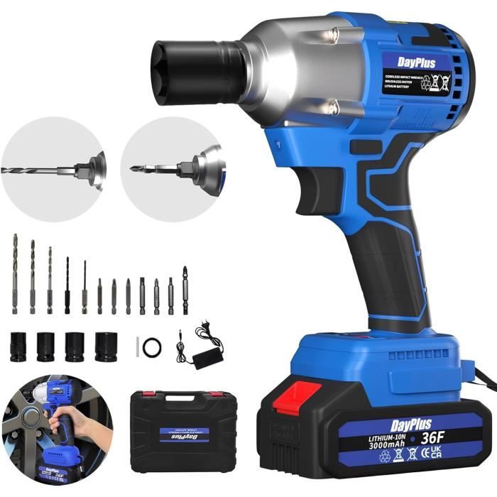 TEENO Brushless Clé à Chocs Sans Fil Avec Adaptateur, 320NM Boulonneuse A Choc Electrique Avec
