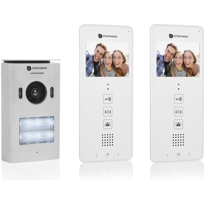 Interphone vidéo 2 appartements - SMARTWARES DIC-22122 - Ecran 3,5" tactile - Caméra VGA - Vision nocturne