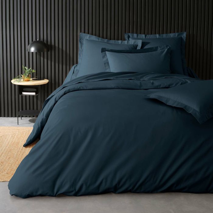 Housse de couette 2 personnes 240 x 220 cm – Percale de coton 78 fils – Bleu Nuit