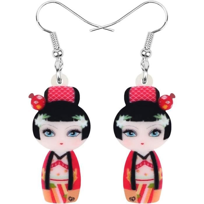 Boucles D'Oreilles Mignonnes Anime Kimono Poupée Geisha Japonaise – Charms Acrylique Kawaii Pour Femmes Et Ados
