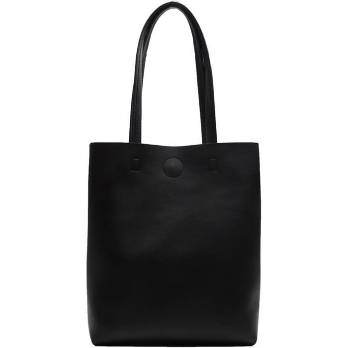 Sac fourre-tout en cuir noir : grand sac à bandoulière, anse sur le dessus - France