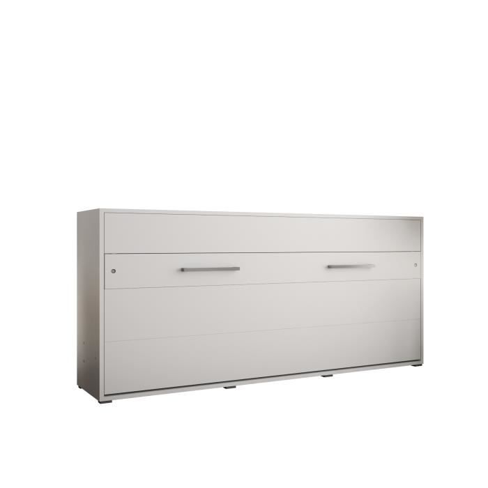 armoire lit escamotable horizontal alabama 90 avec coffre - style contemporain - blanc mat (sans matelas)