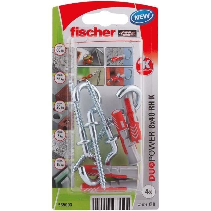 FISCHER - Blister de 4 Chevilles duopower 8x40 avec crochet rond