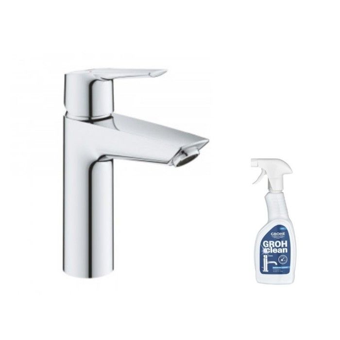 Grohe Mitigeur lavabo Quickfix Start 2021 avec vidage Push-Open taille M chromé + nettoyant GrohClean