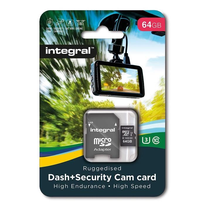 Integral - Micro SD XC 64Go, Carte Mémoire Haute Endurance pour Dashcam Enregistreur de Conduite, jusqu`à 95Mb/s, Classe 10, U3 +
