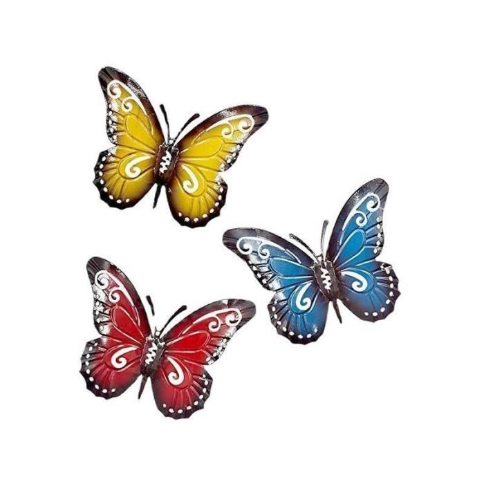 Lot De 4 Décorations Murales Papillon En Métal – Pour Jardin, Salon, Chambre – Couleurs Vives, Résistantes Aux Intempéries