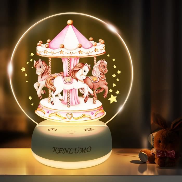 KENLUMO carrousel Veilleuse bébé Noël Enfant Cadeau Lumière blanche et chaude trois couleurs Ajuster la luminosité Lampe de chevet