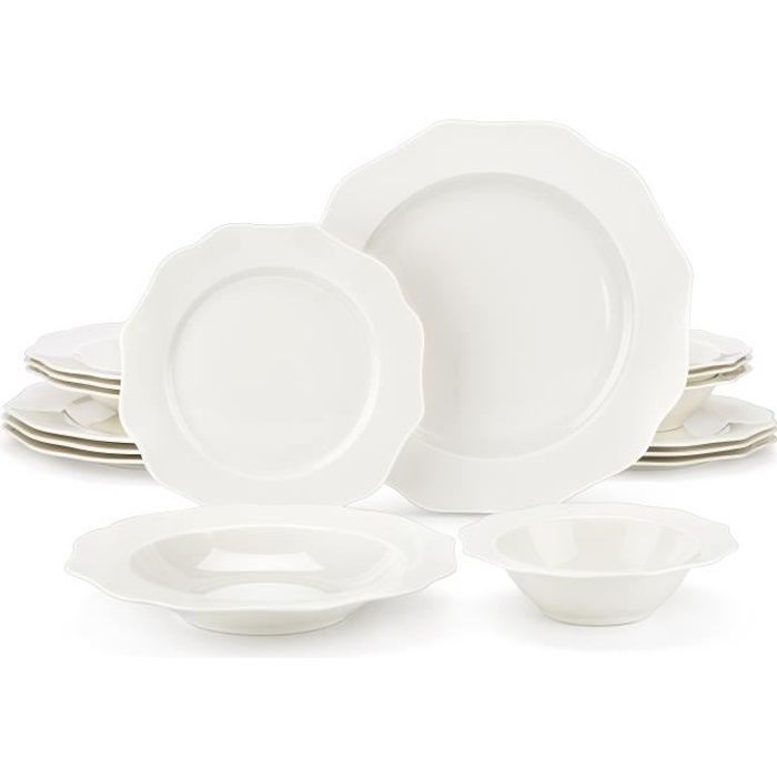 MALACASA Vaisselle Série Lotus, 16 Pièces Service Complet de Table en