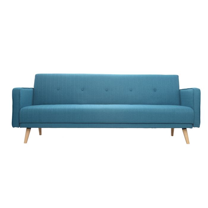 Miliboo - Canapé convertible scandinave 3 places en tissu bleu et bois clair ULLA Miliboo - Canapé convertible scandinave 3 places en tissu bleu et bois clair ULLA