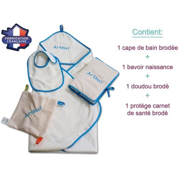 Modulit Coffret Naissance Personnalise 4 Pieces Cape De Bain Bavoir Protege Carnet De Sante Doudou Bleu Cdiscount Puericulture Eveil Bebe