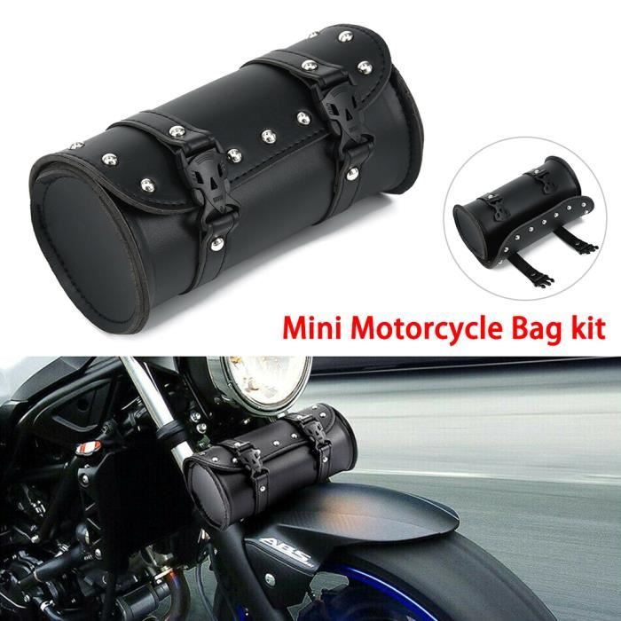 Sac De Guidon Pour Moto En Cuir Synthétique Noir - Sac Fourche Universel Avec 2 Sangles, Dimensions 21,3x10,6 Cm