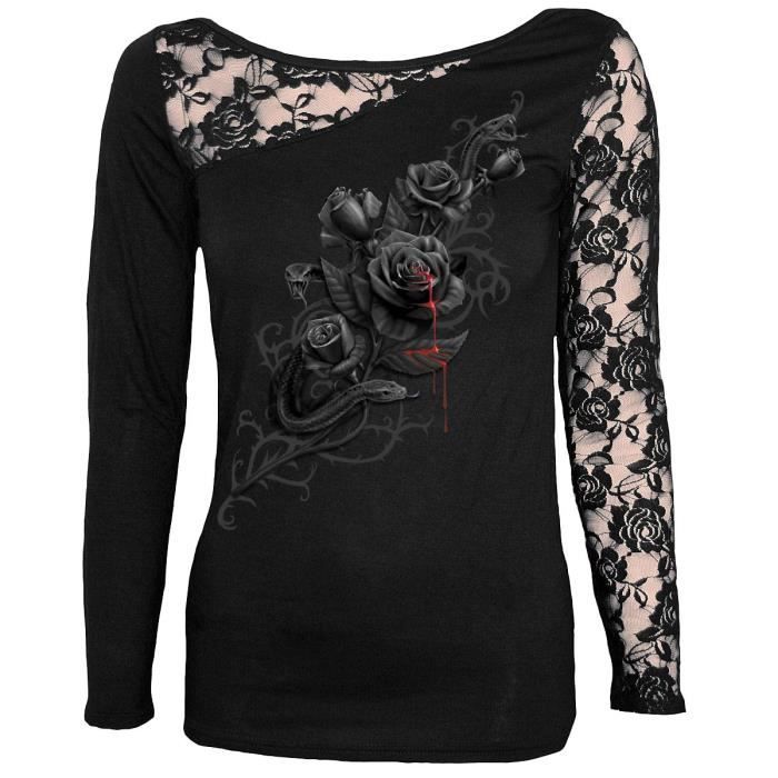 Dentelle Haut Noir Manche Longue Femme Morgan Top Noir Femme Tee