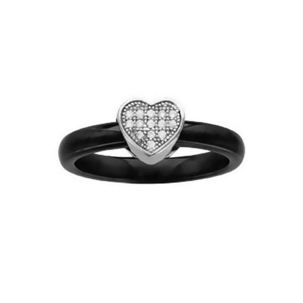 Bague Femme Coeur Ceramique Argent 066324n Noir Achat