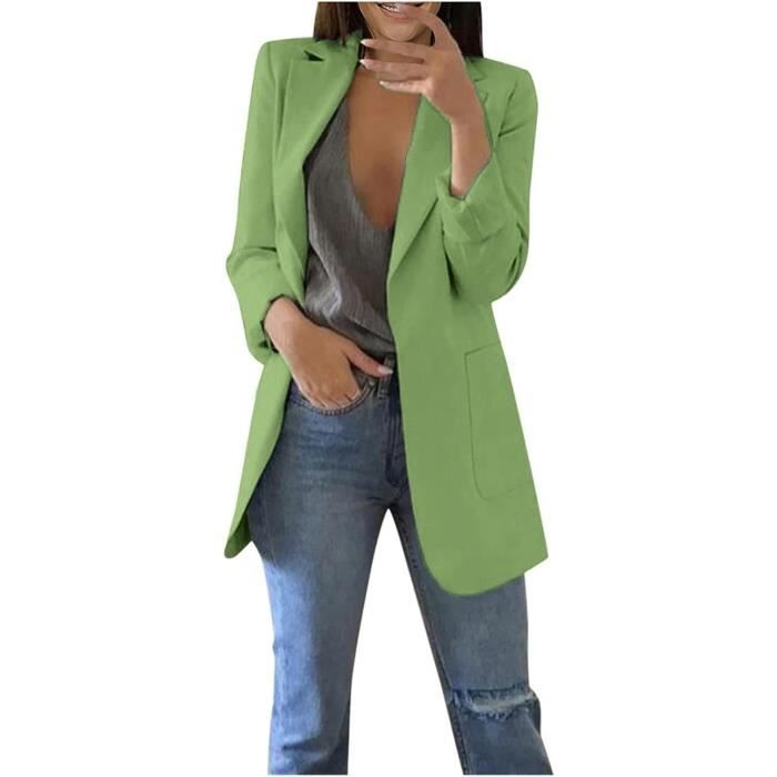 Blazer Femme élégant à Manches 3/4 – Polyester/élasthanne – Col à Revers, Coupe Décontractée – Pour Bureau, Sortie