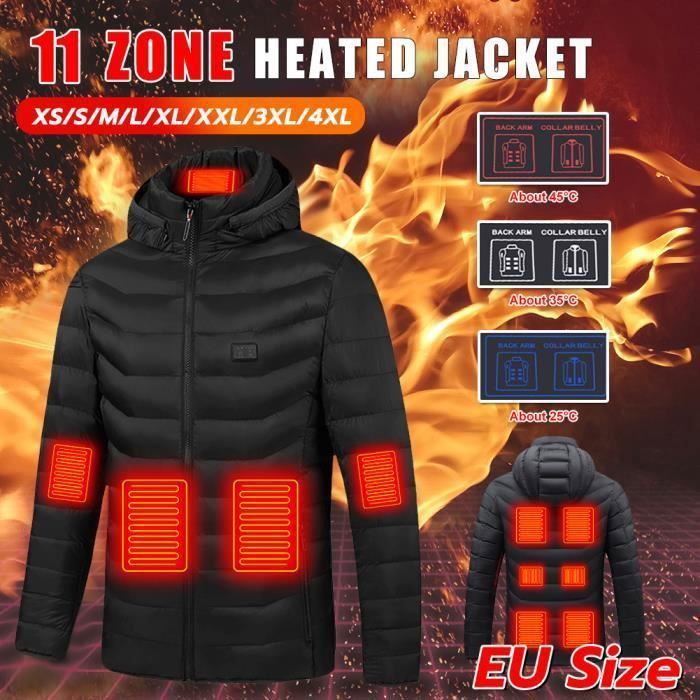 Manteau à Capuche Chauffante Électrique, Jacket homme/femme chauffant  électrique USB d'hiver 11 zones