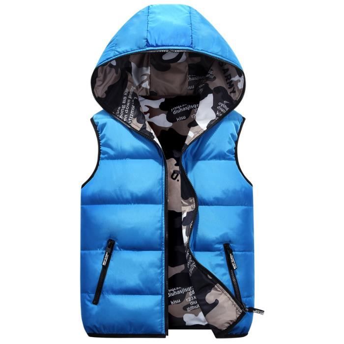 Enfant Gilet Veste sans Manche Doudoune a Capuche Legere Blouson Matelasse Pure Camouflage Reversible Manteau Zippee Coton Duvet Bleu Cdiscount Pret a Porter