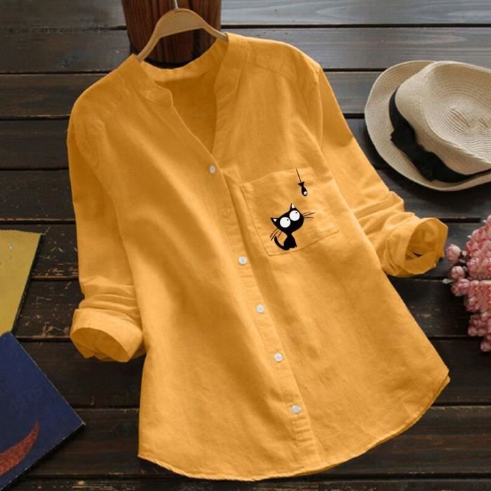 Femmes Coton Lin Casual Chat Imprime Chemise A Manches Longues Chemisier Boutonne Tops Wslyel3 315 Cdiscount Pret A Porter Femmes Coton Lin Casual Chat Imprime Chemise A Manches Longues Chemisier Boutonne Tops Wslyel3 315 Cdiscount Pret A Porter