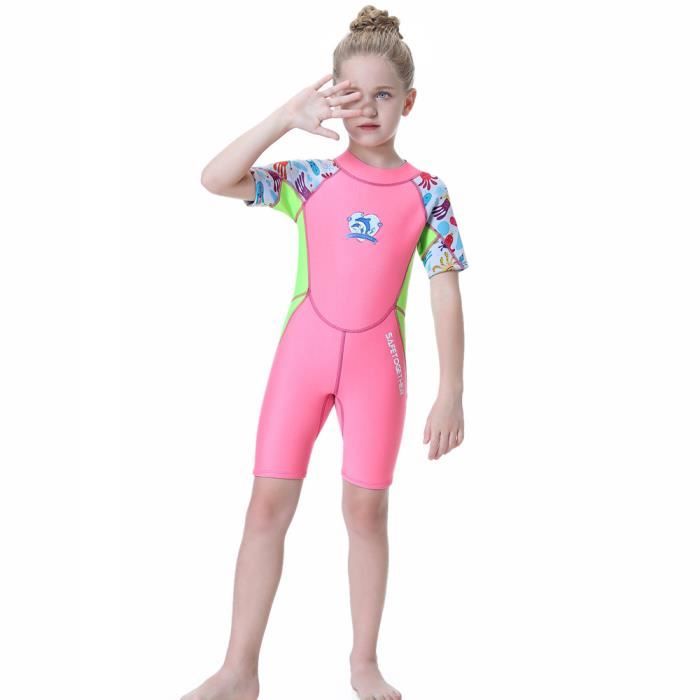 Enfants Maillot de Bain Bébé Filles Flamant Protection Solaire Combinaison de Natation Une Pièces UPF 50 UV Costume de Plongée avec Bonnet de Bain 