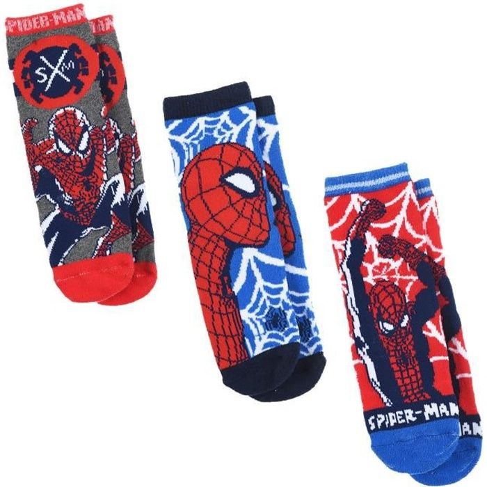 SUN CITY Spiderman Lot de 3 paires de chaussettes antidérapantes pour enfants et garçons 