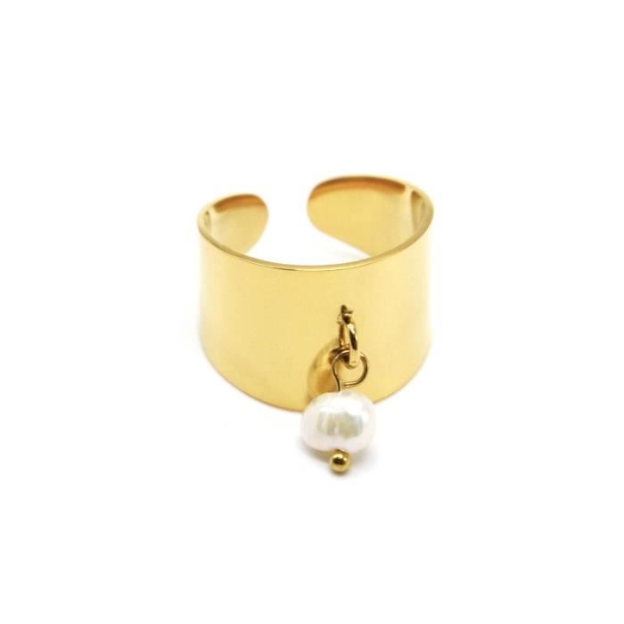 BG1302 Bague Large Acier Dore avec Pampille Perle d Eau Douce Dore Achat Vente bague anneau BG1302 Bague Large Acier Dore avec Pampille Perle d Eau Douce Femme Adulte Acier Dore