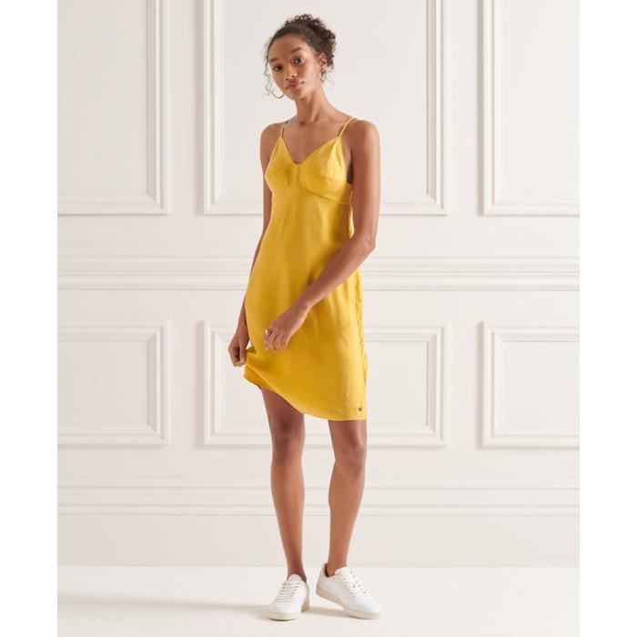 Robe caraco femme - Superdry Cupro - Jaune sulfure - Coupe slim et bretelles réglables