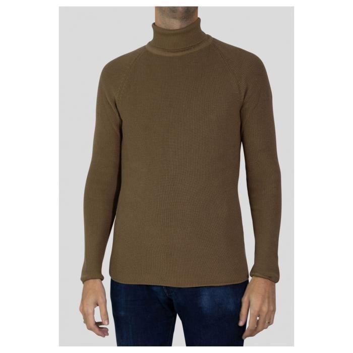 Pull col top roulé marron homme