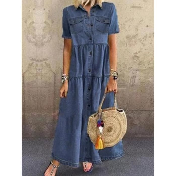 Robe été Jean Gymboree Fille Taille 7 – Coton Bleu Denim – Manches Courtes & Volants