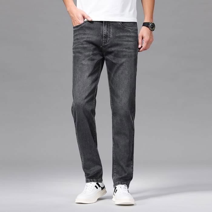 Jean Homme Stretch INSFITY Taille standard Noir Coupe droite Casual Effet delave
