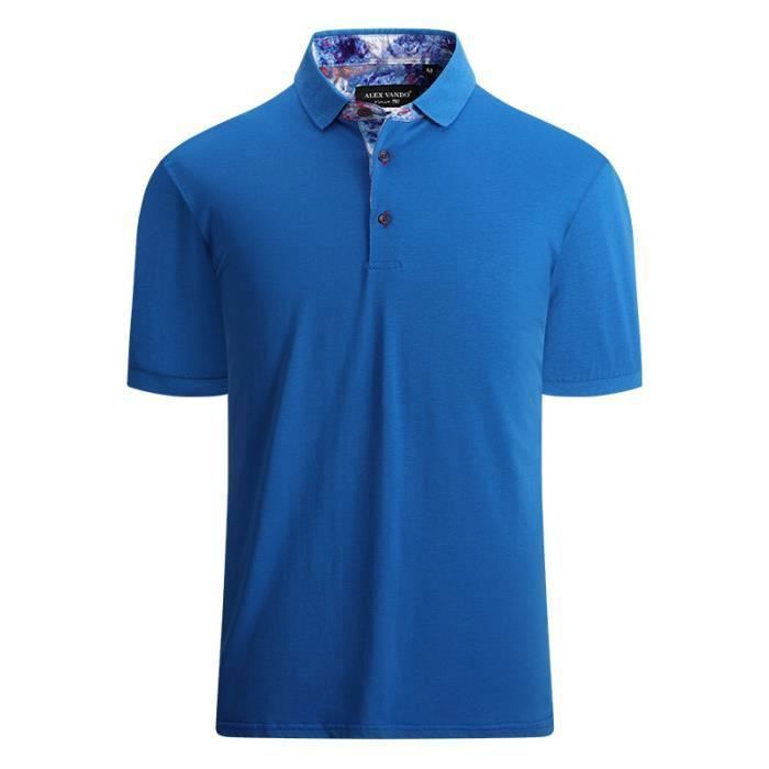 Polo Homme Manches Courtes T Shirt Ete Couleur Unie Tops Elegant Stretch Tissu Confortable Taille US Bleu Bleu Cdiscount Pret a Porter