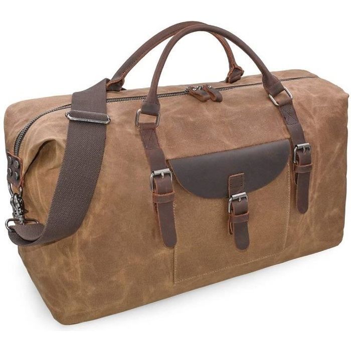 Sac de Voyage Homme Week-end Grand Sac ?� Bandouli?�re Toile Vintage Unisex Marron