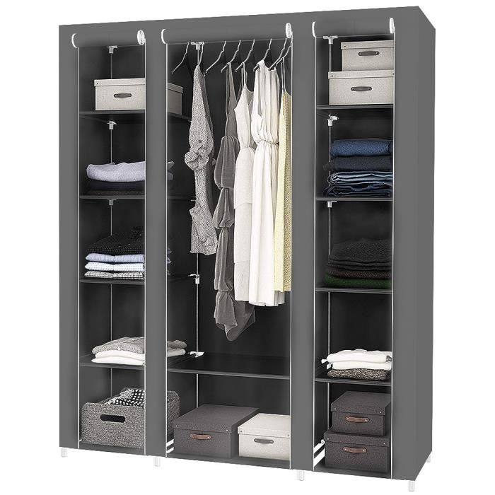 Armoire de rangement - OOBEST - Gris - Hauteur 172cm - 1 porte - Tissu Armoire de rangement - OOBEST - Gris - Hauteur 172cm - 1 porte - Tissu