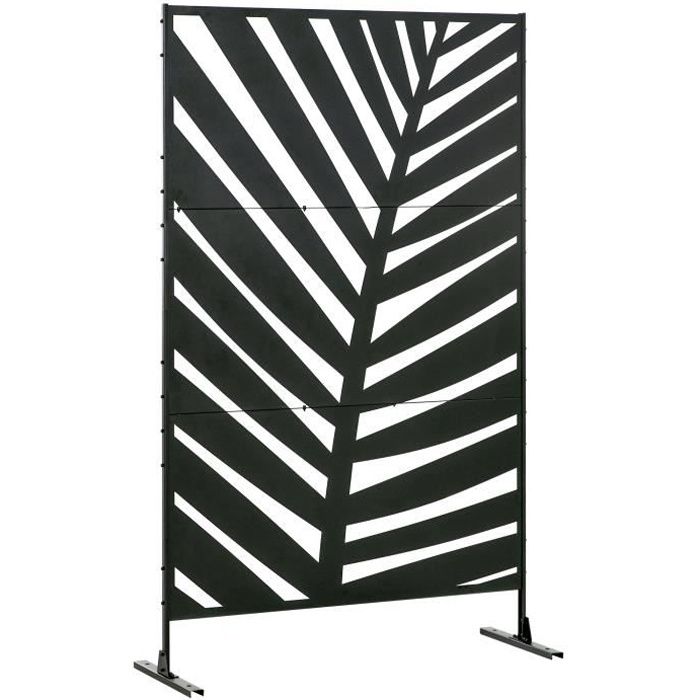 Panneau décoratif extérieur métal - Brise vue motif feuilles - Acier thermolaqué noir