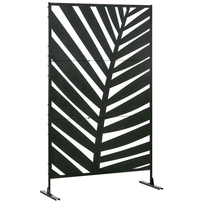 Paravent séparateur de jardin - cloison de séparation - Outsunny - 3 panneaux décoratifs motif végétal - acier - 122x45x198cm - noir