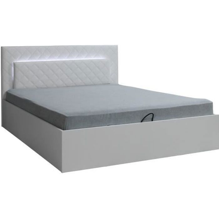 Lit PANAREA 180 x 200 cm avec option coffre et sommier Blanc Lit PANAREA 180 x 200 cm avec option coffre et sommier Blanc