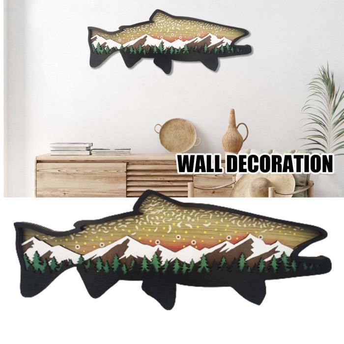Décoration mural artisanal en forme de poisson en bois, tentures murales  d'animal marin