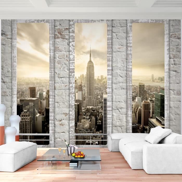 Papier Peint Intissé RUNA ART - Motif Ville De New York Noir Et Blanc - 8 Bandes - 280 X 396 Cm (11 M²) - Style Chic - Neuf