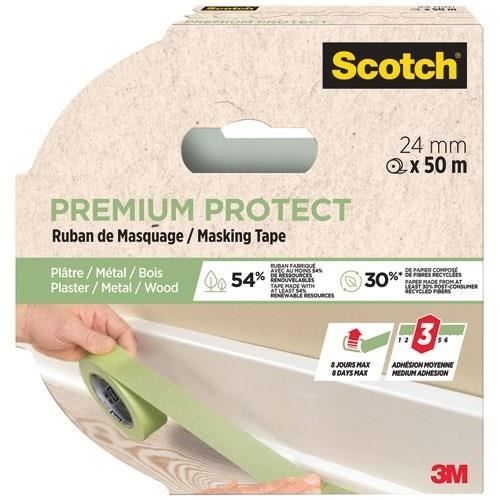 Scotch Ruban de masquage - Premium protect - Plâtre métal bois - 24 mm x 50 m