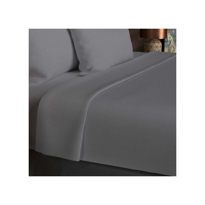 Drap plat en coton 57 fils 260x300 cm UNI gris par Soleil docre Drap plat en coton 57 fils 260x300 cm UNI gris par Soleil docre