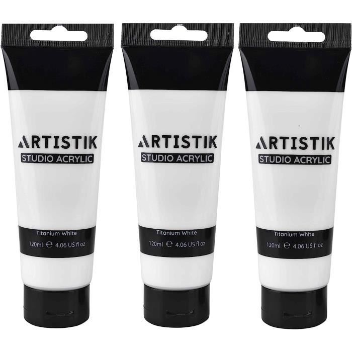 Artistik Lot de 3 tubes de peinture acrylique blanc e 120 ml Peinture de  qualité professionnelle pour toile, papier, bois et aut393 - Cdiscount  Beaux-Arts et Loisirs créatifs