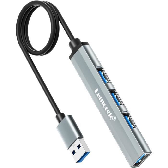 Hub USB 4 Ports – 1x USB 3.0 (5 Gbps) + 3x USB 2.0 – Ultra Fin Pour MacBook, PC Portable, Disques…