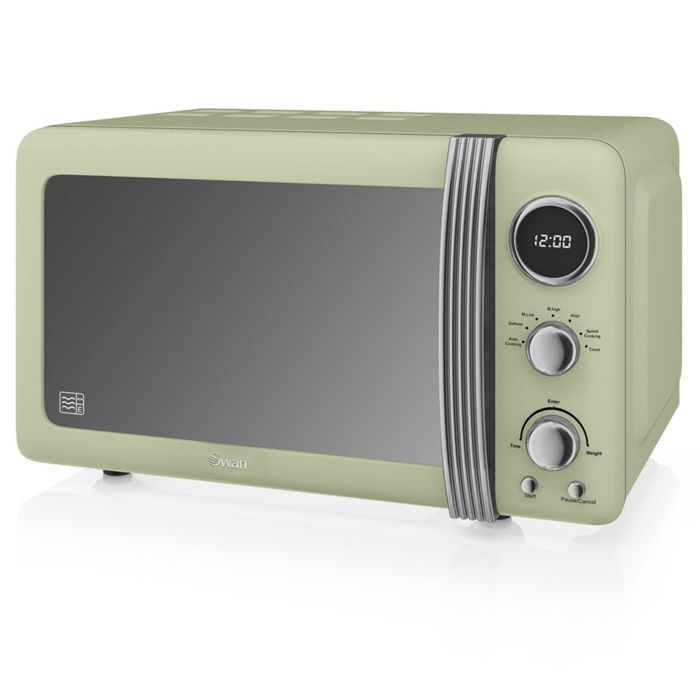 Retro Micro-ondes Numérique 20L 5 Niveaux Puissance Décongélation Minuterie SWAN SM22030GNEU 800W Vert - Swan
