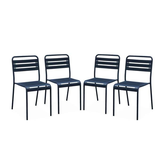 Lot de 4 chaises de jardin acier. 4 places. marine. Amelia. L44 x P52 x H79cm Lot de 4 chaises de jardin acier. 4 places. marine. Amelia. L44 x P52 x H79cm