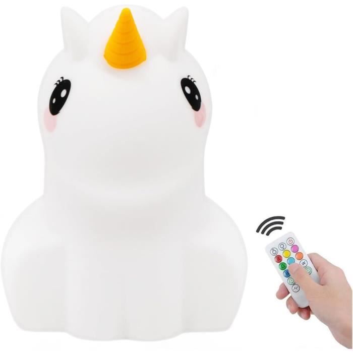 Veilleuse Licorne Rechargeable YISSVIC - 7 Couleurs LED, 3 Niveaux Luminosité - Silicone Doux Pour Enfants - Timer 30min