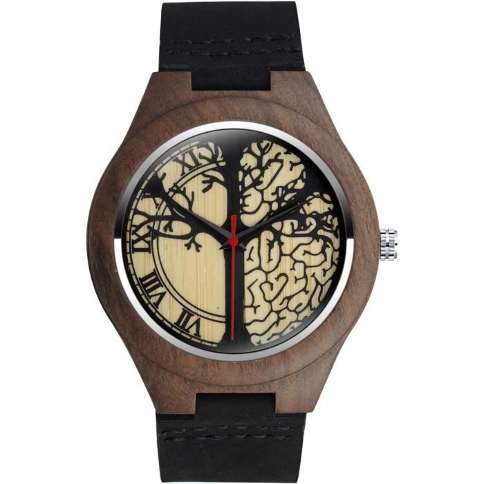 MicLee Montre à Quartz en Bois de Bambou, Montres en Bois pour Homme et