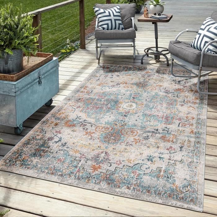 Tapis D'extérieur Terrasse Imperméable Hiseng 120x180cm - Réversible, Pliable, Résistant Aux UV - Avec Sac Et Piquets - 9