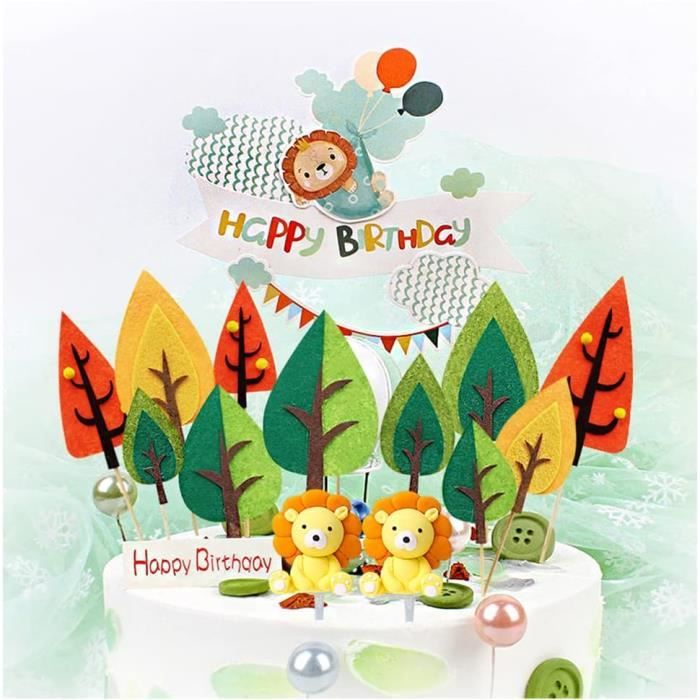 Bébé spectacle Constellation Animal Lion Lion joyeux anniversaire gâteau Topper jaune ballon arbres pour décoration de gâteau fournitures de fête Bébé spectacle Constellation Animal Lion Lion joyeux anniversaire gâteau Topper jaune ballon arbres pour décoration de gâteau fournitures de fête