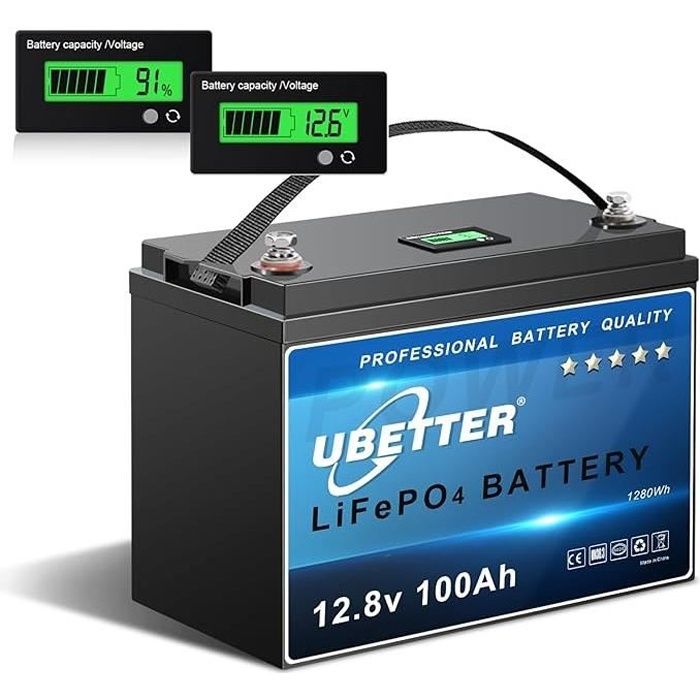 UBETER LiFePO4 100 Ah Mini batterie au lithium 12 V 100 A BMS LiFePO4 avec plus de 4 000 cycles et 10 ans