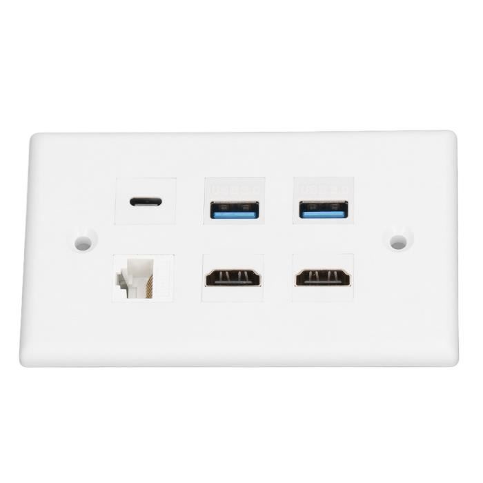 Plaque Murale Multimédia 6 Ports - RJ45, HDMI, USB 3.0 - Pour Installation Encastrée