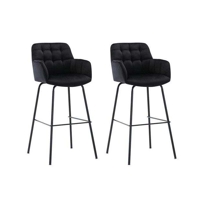 Lot de 2 tabourets de bar en velours et métal - Noir - PEGA Lot de 2 tabourets de bar en velours et métal - Noir - PEGA