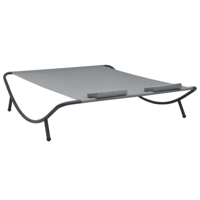 Chaise longue - VINGVO - Anthracite - Tissu 100% polyester - 2 oreillers inclus - Facile à assembler